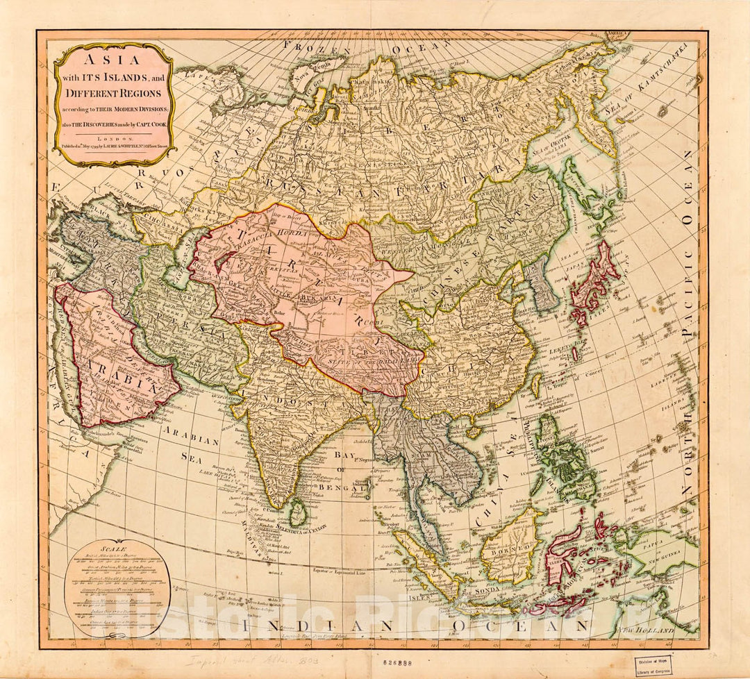 Historic 1799 Map - Asia with its Islands and Different Regions : According to Their Modern divisions ; Also The Discoveries Made by Capt. Cook.