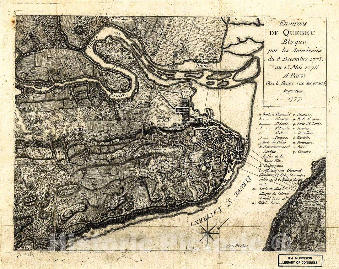 Historic 1777 Map - Environs de Quebec: Bloque par les Americains du 8. decembre 1775 au 13. mai 1776.