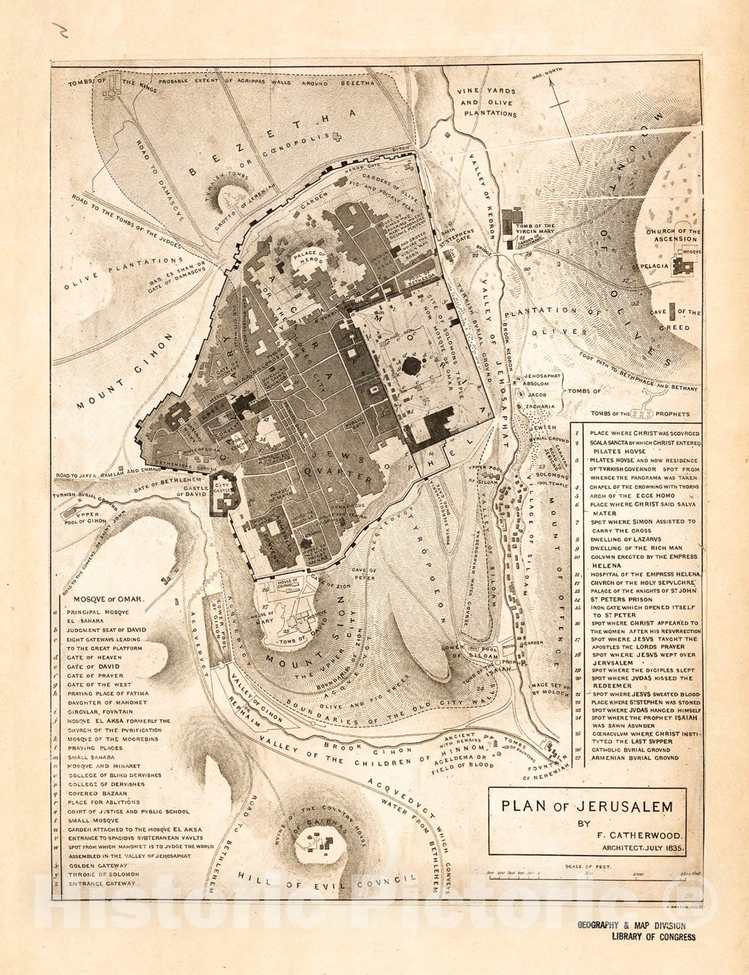 Historic 1835 Map - Plan of Jerusalem