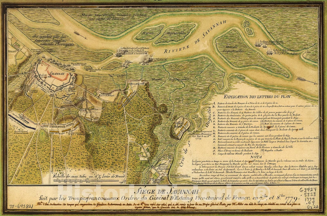 Historic 1779 Map - SiÃ¨ge de Savannah fait par les troupes franÃ§oises aux ordres du gÃ©nÃ©ral d'Estaing vice-amiral de France, en 7.BRE, et 8.BRE 1779.