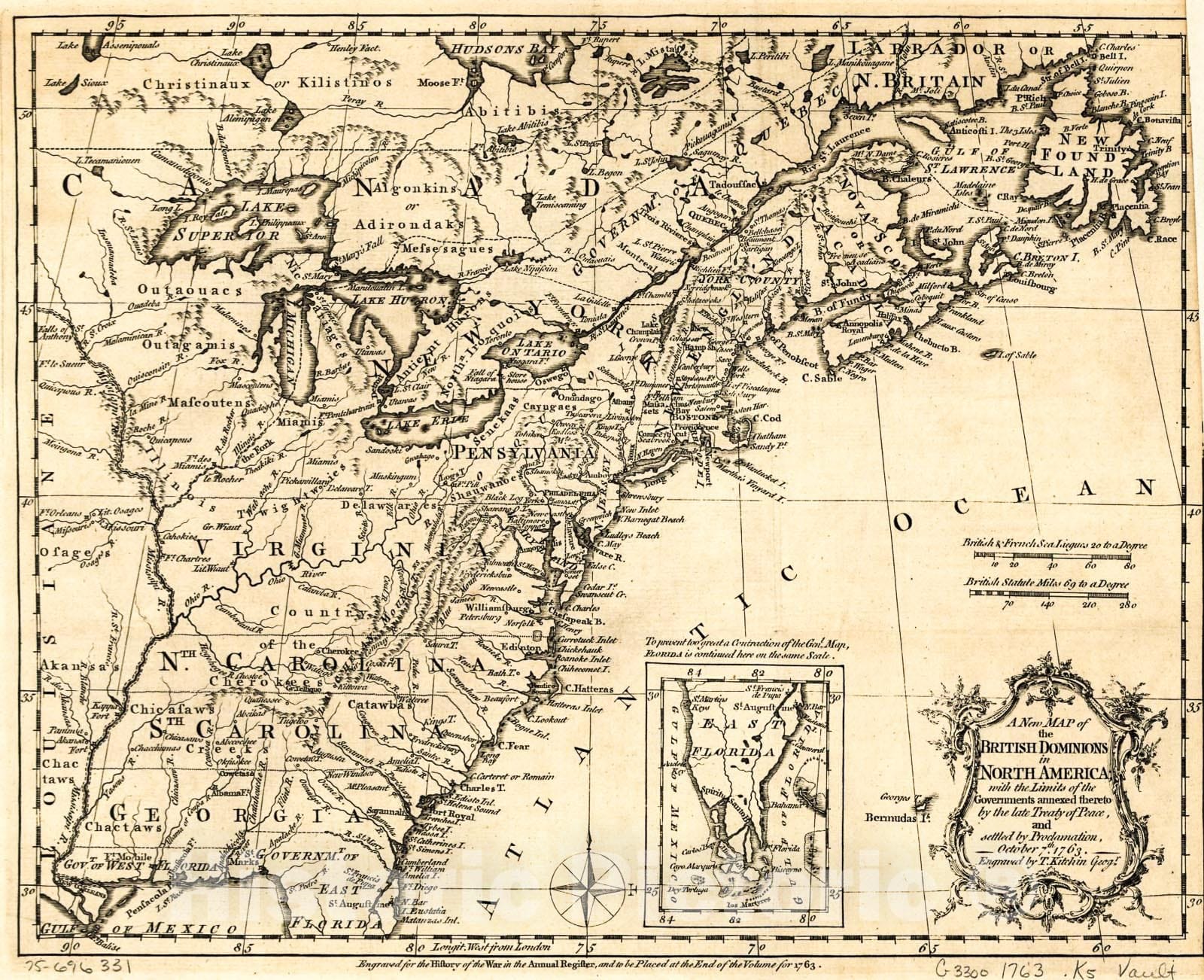 Historic 1763 Map - A New map of The British Dominions in North America; with The Limits of The Governments annexed thereto by The Late Treaty of Peace, and Settled by Proclamation