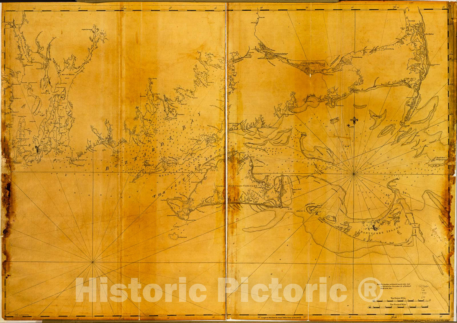 Historic 1779 Map - Coast of New England from Chatham Harbor to Narragansett Bay.