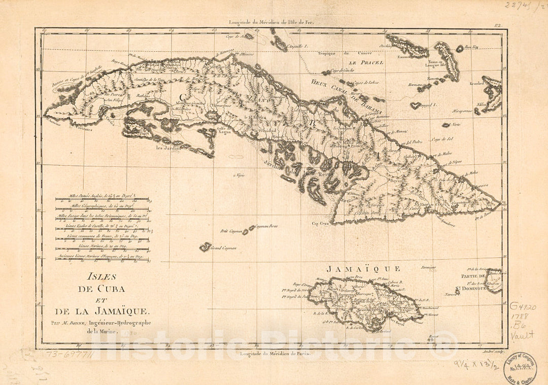 Historic 1788 Map - Isles de Cuba et de la JamaÃ¯que.