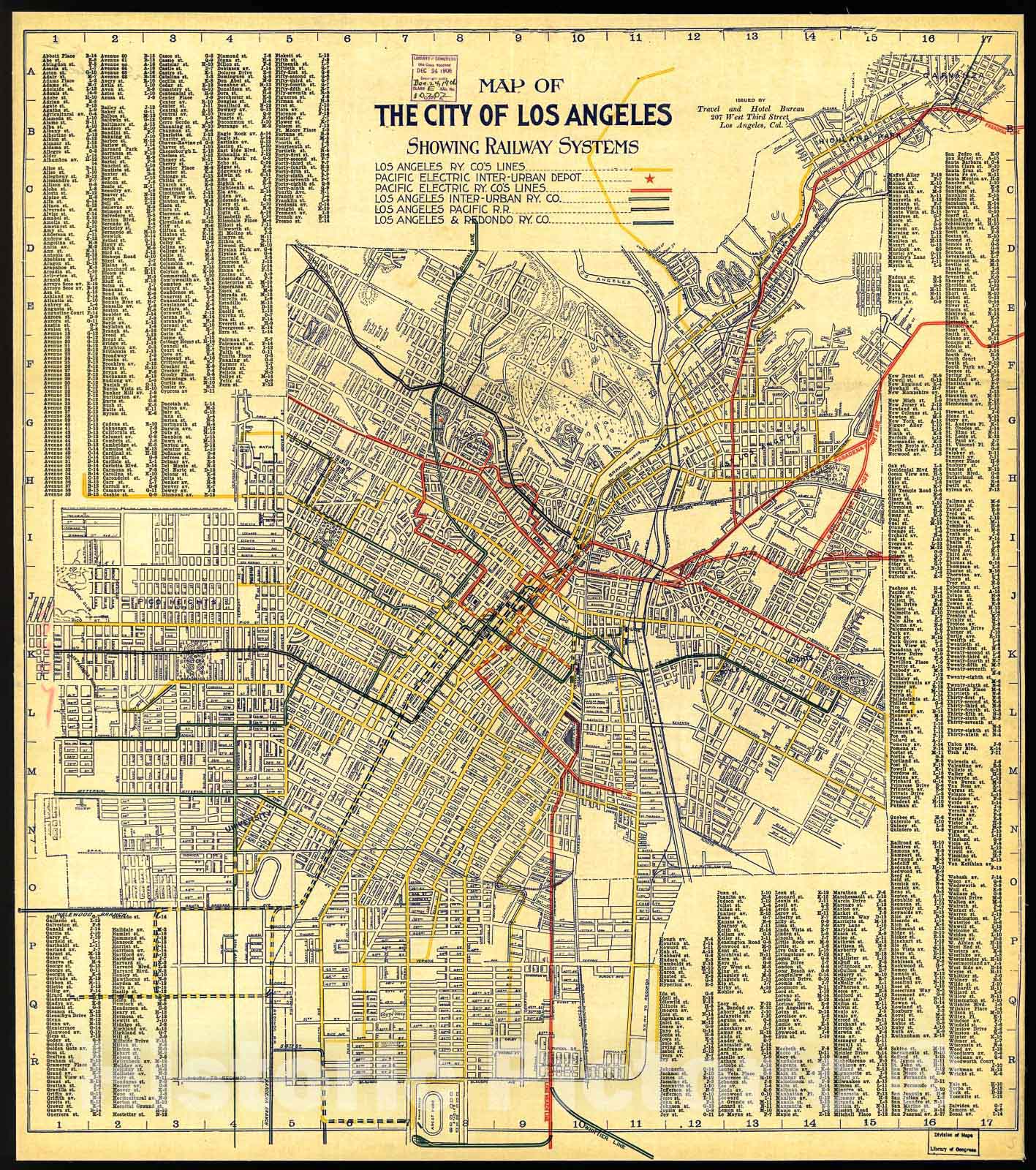 Historic 1906 Map - Map of The City of Los Angeles : Showing Railway Systems