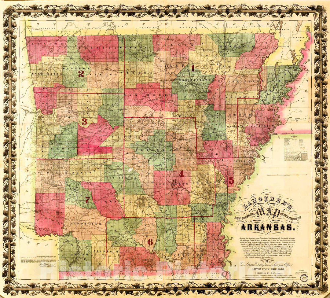 Historic 1866 Map - Langtree's New sectional map of The State of Arkansas