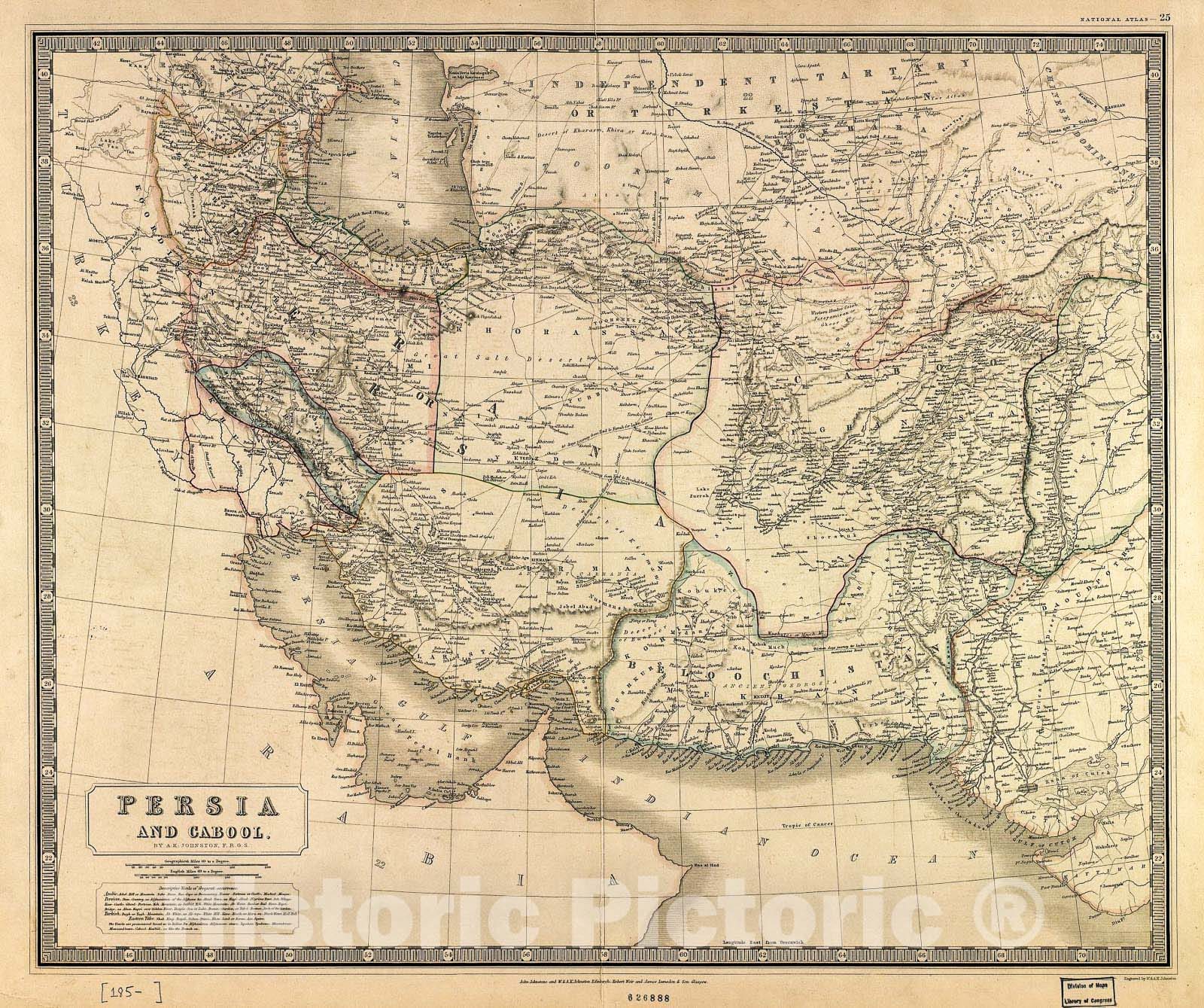 Historic 1850 Map - Persia and Cabool