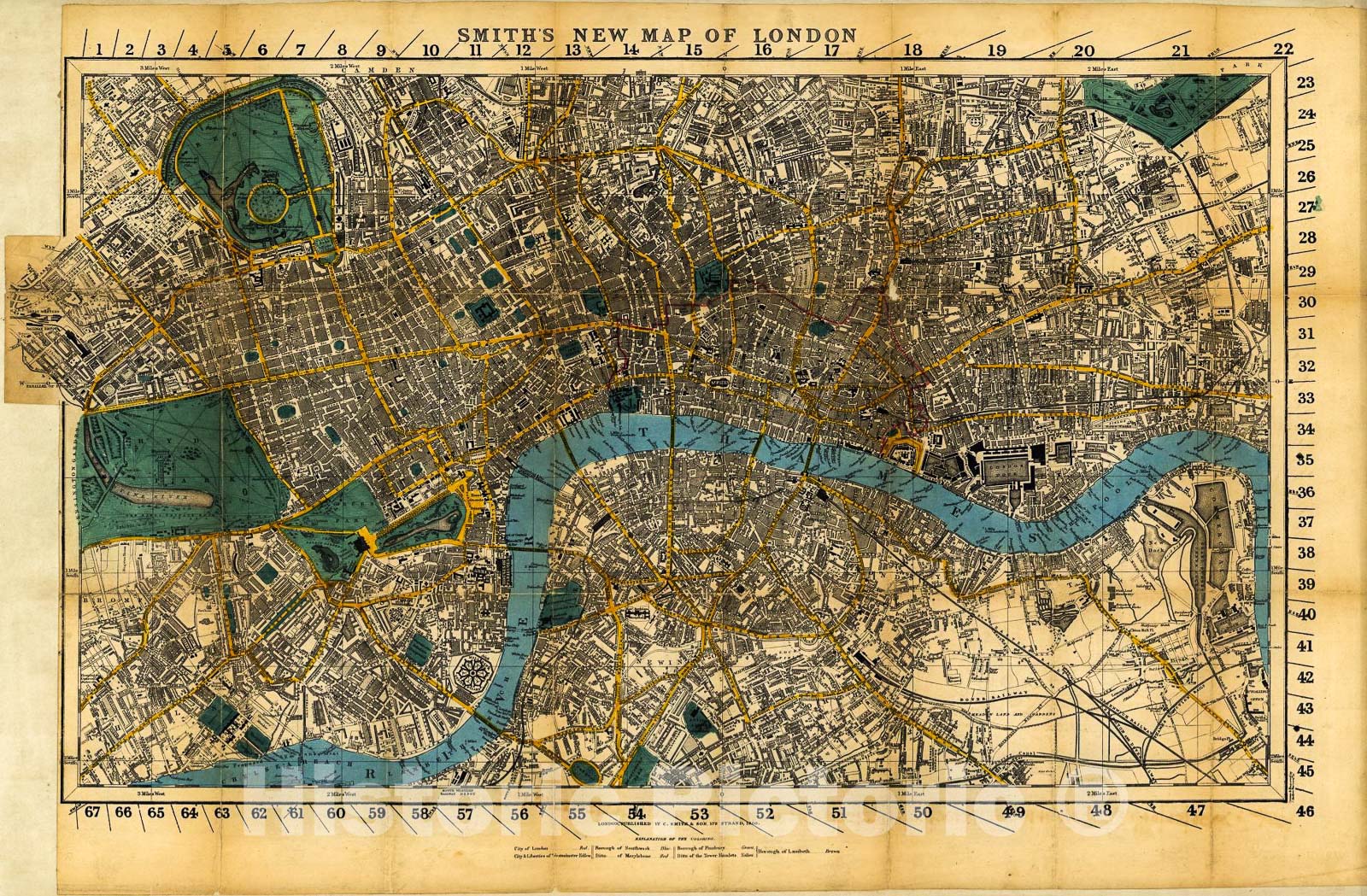 Historic 1860 Map - Smith's New map of London.