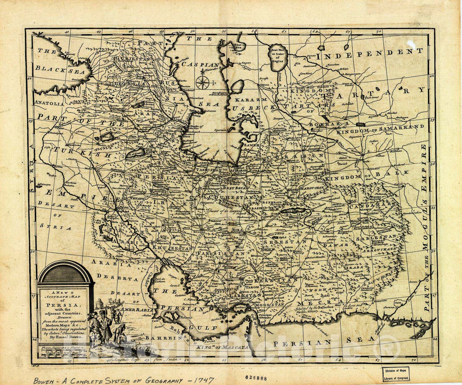 Historic 1747 Map - A New & Accurate map of Persia, with The Adjacent Countries : Drawn from The Most Approved Modern maps &c, The Whole Being Regulated by astronl. observations