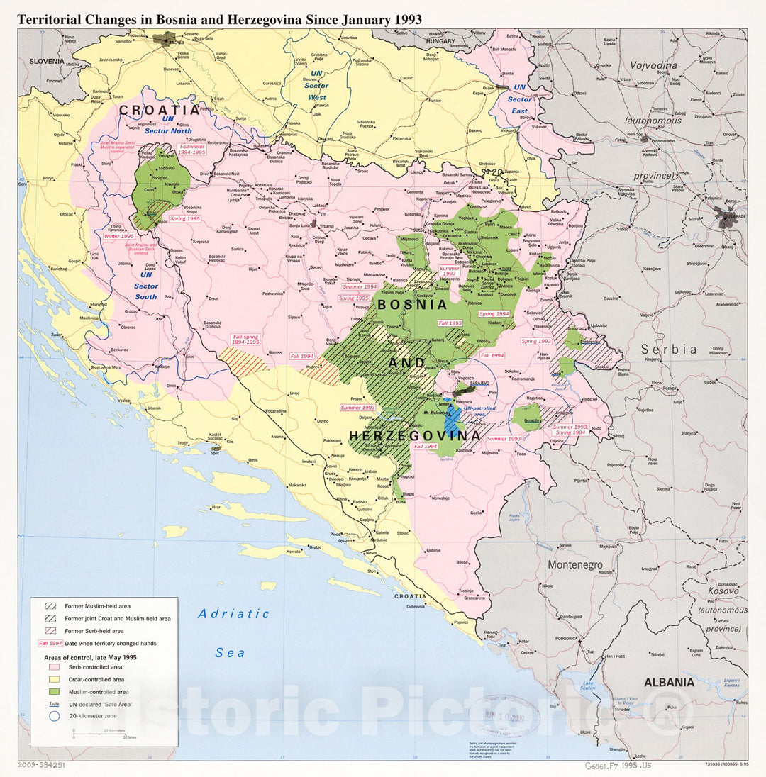 Historic 1995 Map - Territorial Changes in Bosnia and Herzegovina Since January 1993.