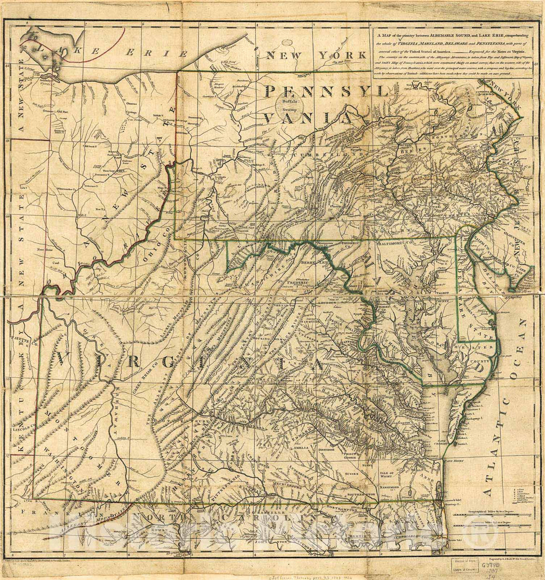 Historic 1787 Map - A map of The Country Between Albemarle Sound, and Lake Erie, comprehending The Whole of Virginia, Maryland, Delaware and Pensylvania