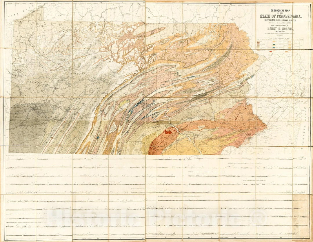 Historic 1857-1858 Map - Geological map of The State of Pennsylvania : Constructed from Original surveys Made Between 1836 and 1857