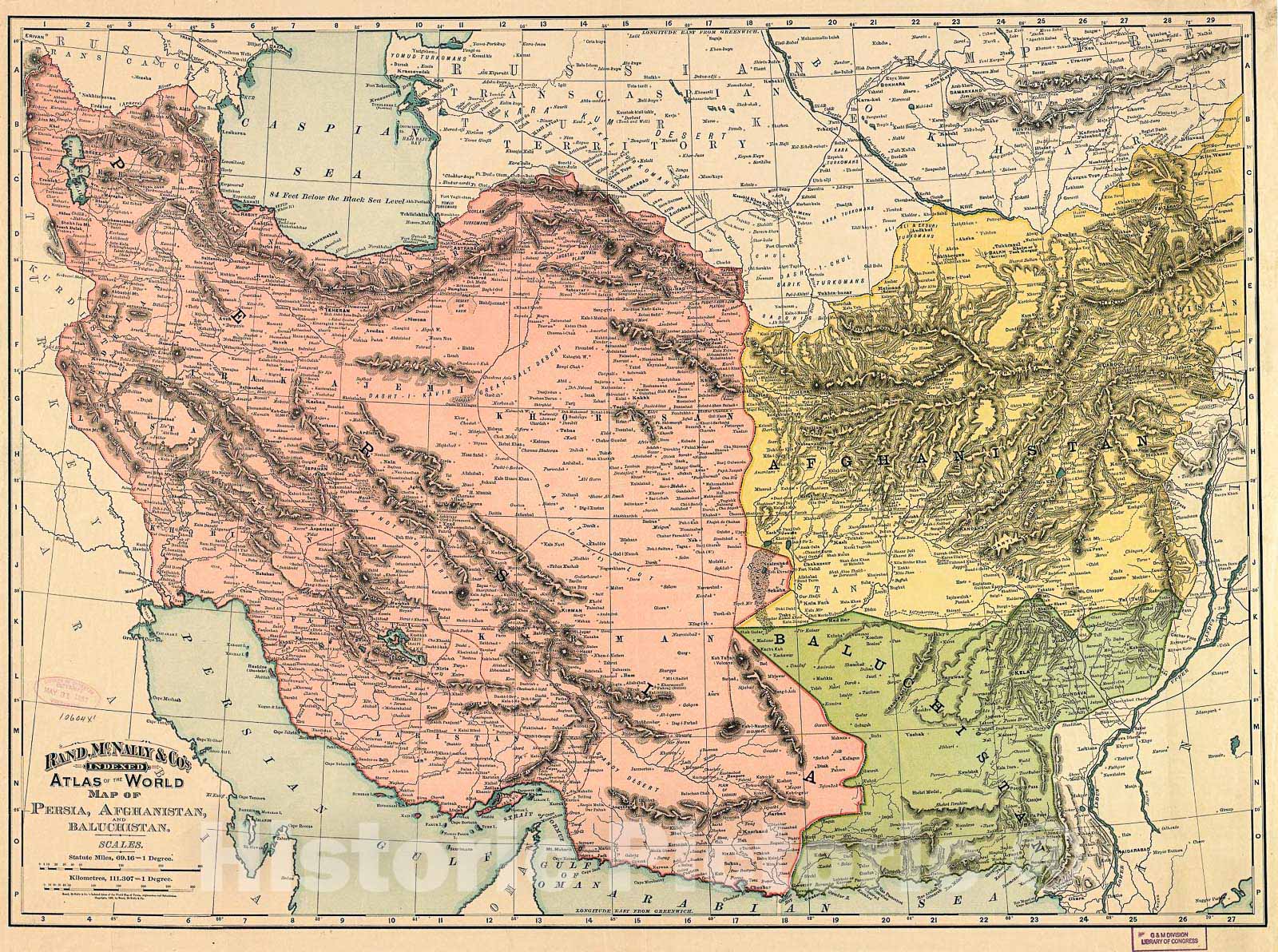 Historic 1892 Map - Map of Persia, Afghanistan and Baluchistan.