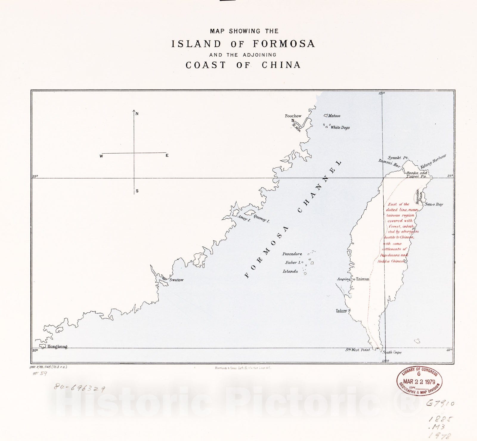 Historic 1978 Map - Map Showing The Island of Formosa and The adjoining Coast of China.