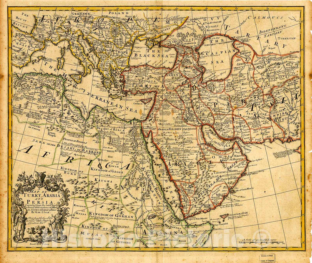 Historic 1721 Map - Map of Turky sic, Arabia and Persia.