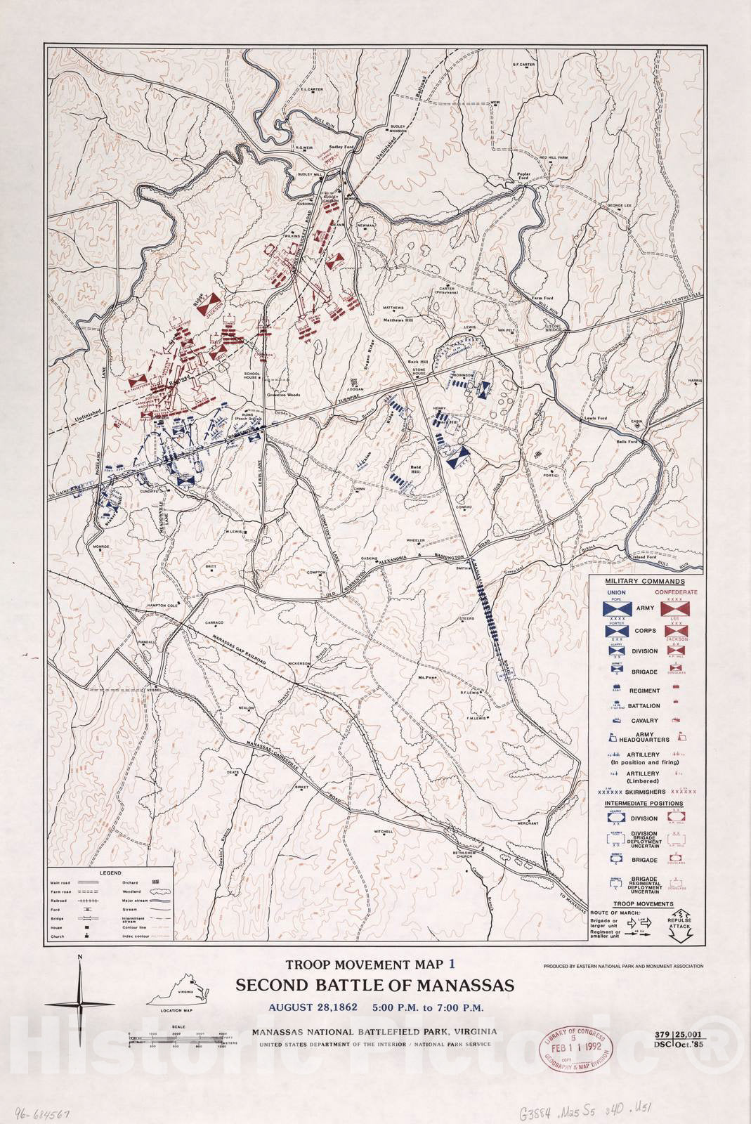 Historic Map - Troop Movement map Second Battle of Manassas, August 28, Thru August 30 1862 Manassas National Battlefield Park, Virginia - Map 2: Second Battle of Manassas