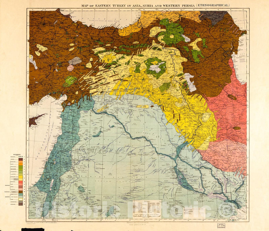 Historic 1910 Map - Map of Eastern Turkey in Asia, Syria and Western Persia (ethnographical).