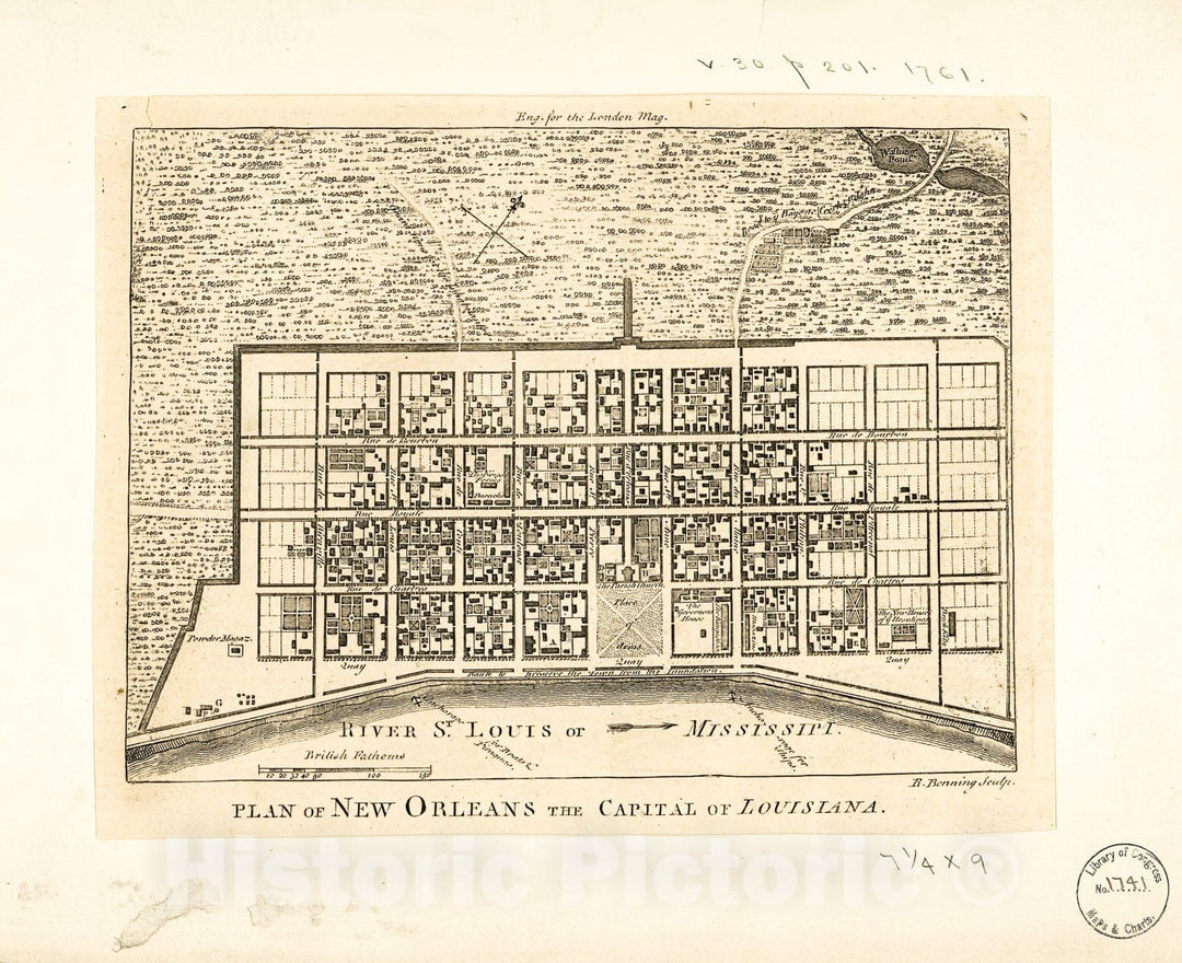 Historic 1761 Map - Plan of New Orleans The Capital of Louisiana