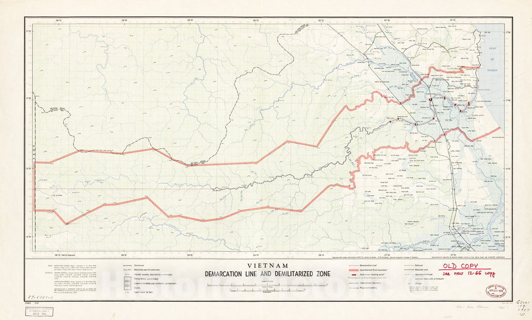 Historic 1957 Map - Vietnam Demarcation line and demilitarized Zone.