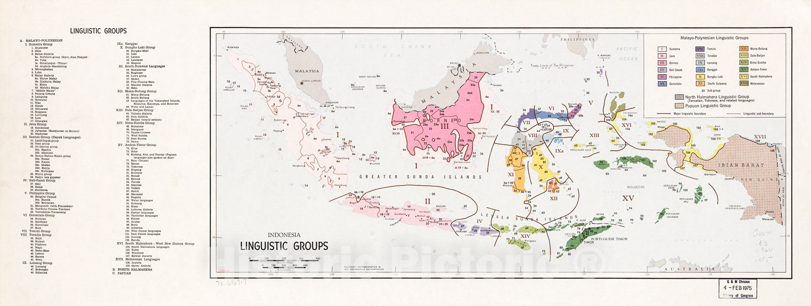 Historic 1964 Map - Indonesia Linguistic Groups.