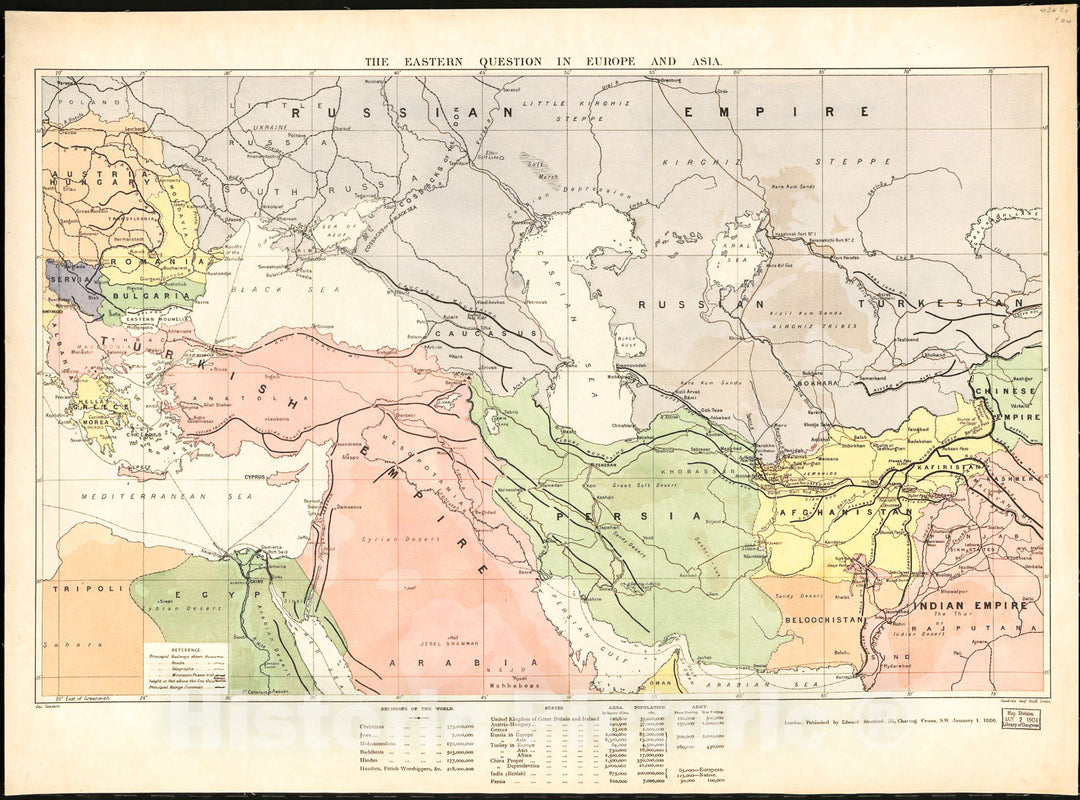 Historic 1886 Map - The Eastern question in Europe and Asia