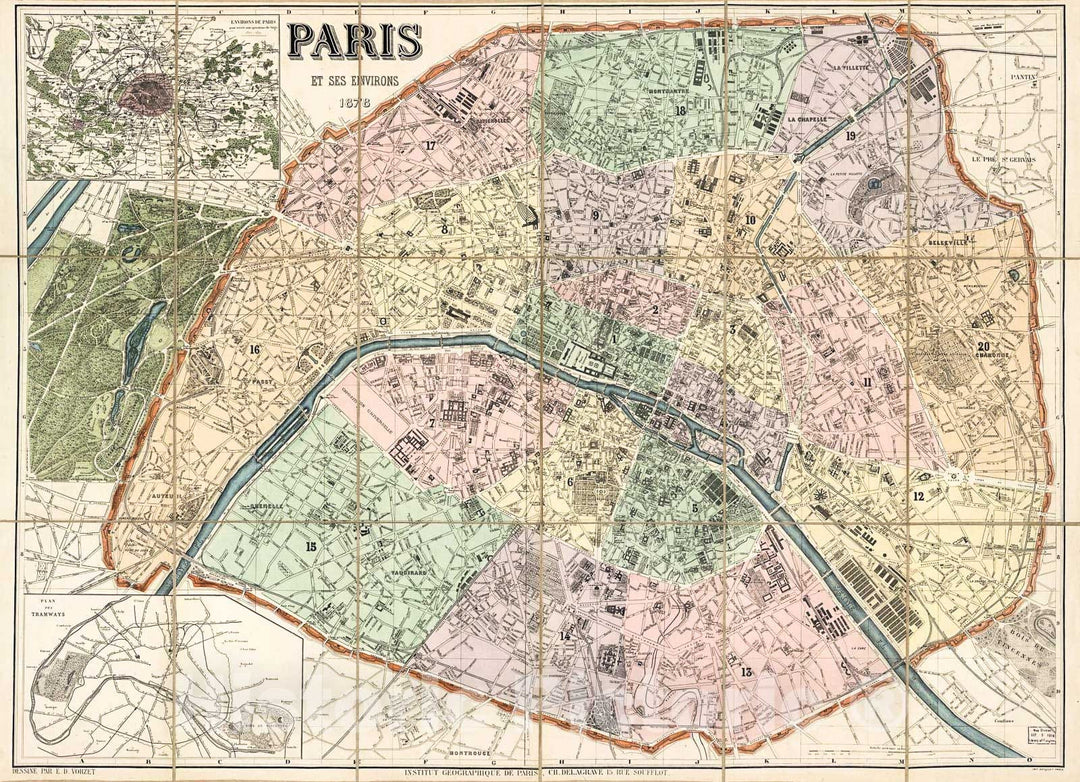 Historic 1878 Map - Paris et SES Environs : 1878