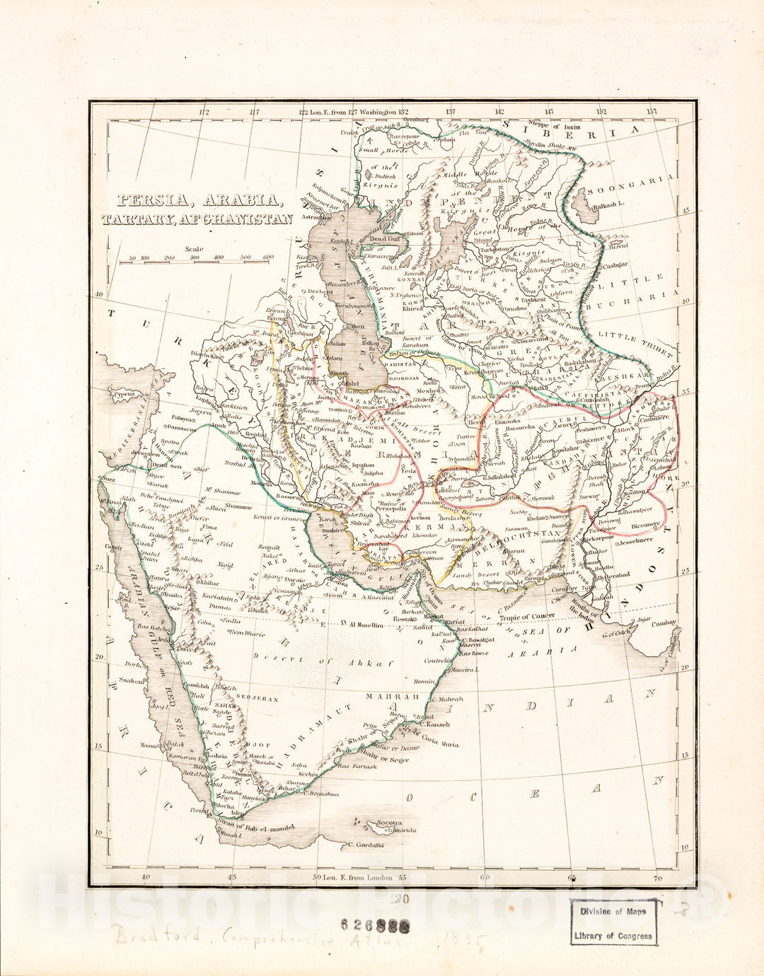 Historic 1835 Map - Persia, Arabia, Tartary, Afghanistan.