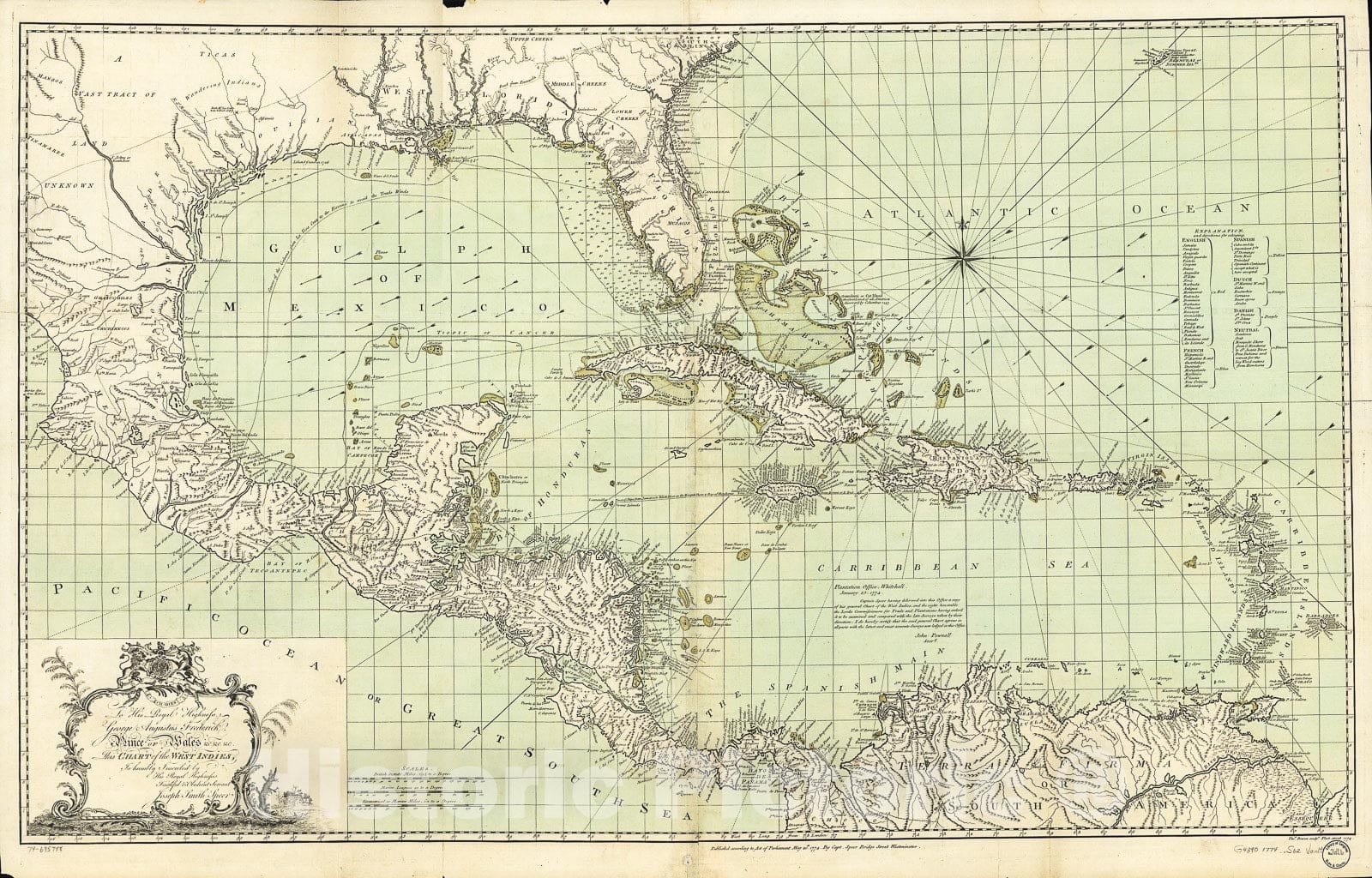 Historic 1774 Map - to His Royal Highness. George Augustus Frederick. Prince of Wales This Chart of The West Indies, 2