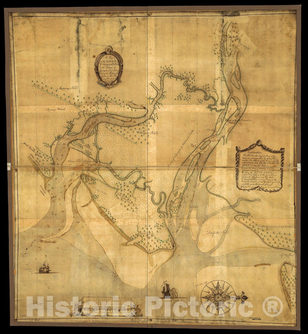 Historic 1751 Map - A Plan of The inlets & Rivers of Savannah & Warsaw in The Province of Georgia.