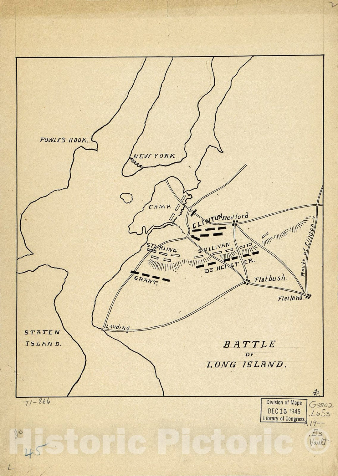 Historic 1900 Map - Battle of Long Island.