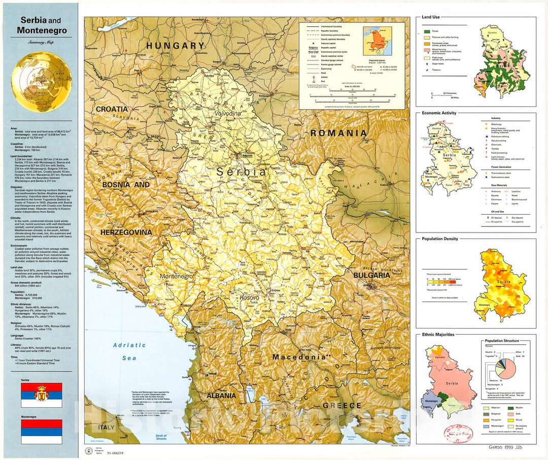 Historic 1993 Map - Serbia and Montenegro, Summary map