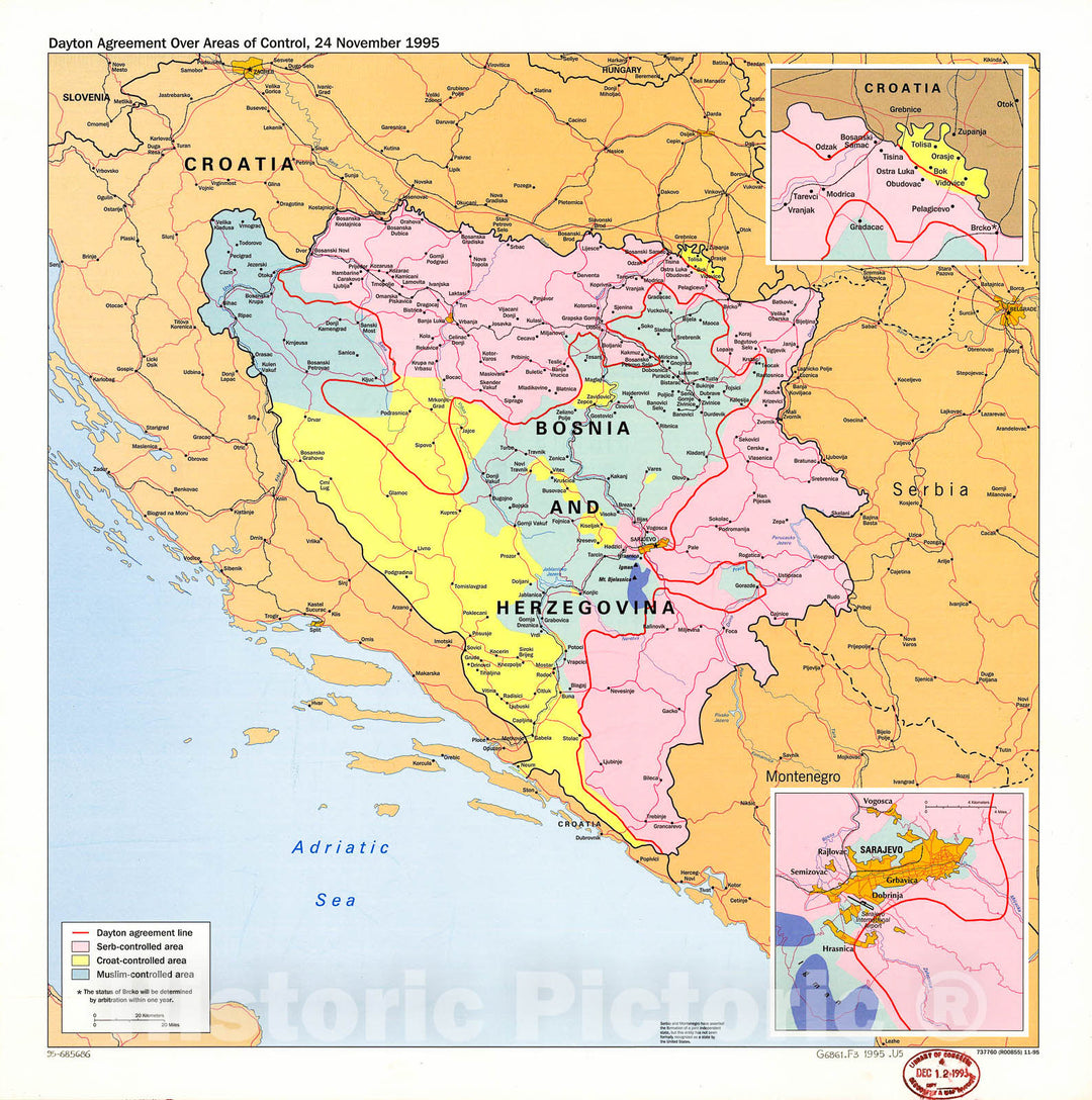 Historic 1995 Map - Dayton Agreement Over Areas of Control, 24 November 1995 : Bosnia and Hercegovina