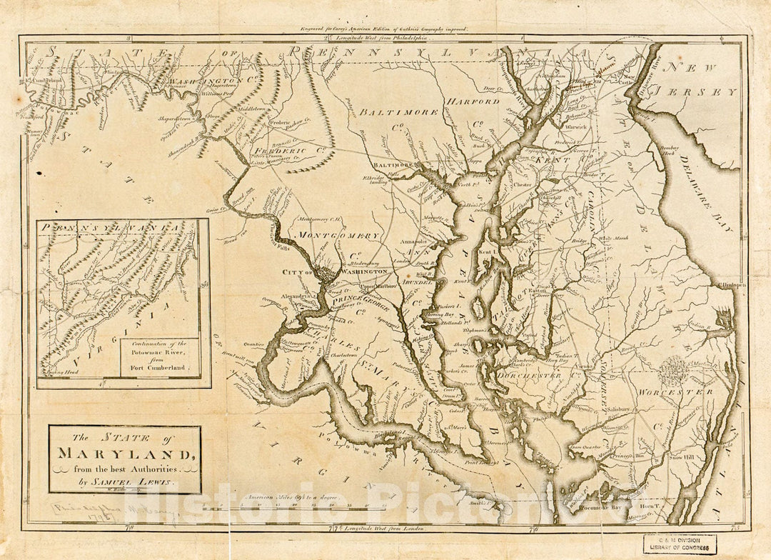 Historic 1795 Map - The State of Maryland from The Best Authorities. 1