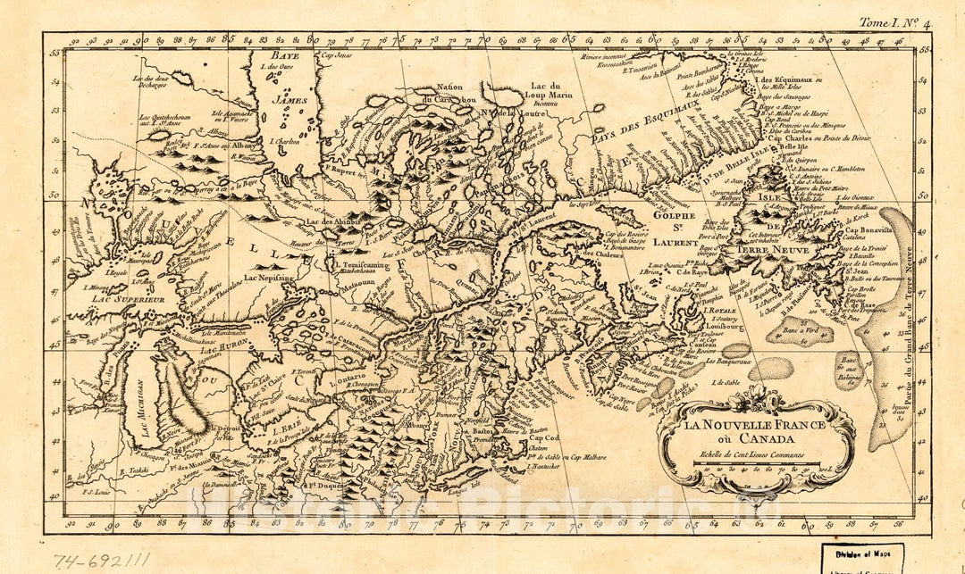 Historic 1764 Map - La Nouvelle France oÃ¹ Canada.