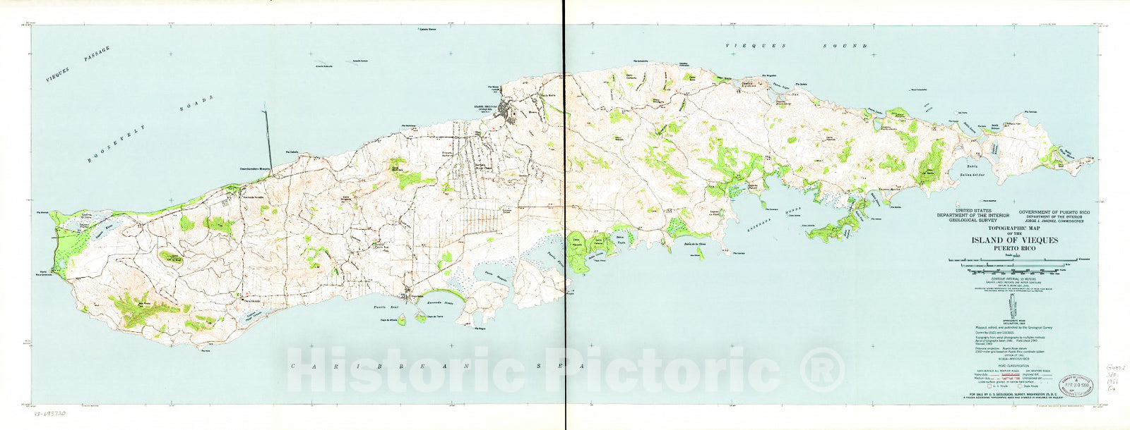 Historic 1951 Map - Topographic map of The Island of Vieques, Puerto Rico