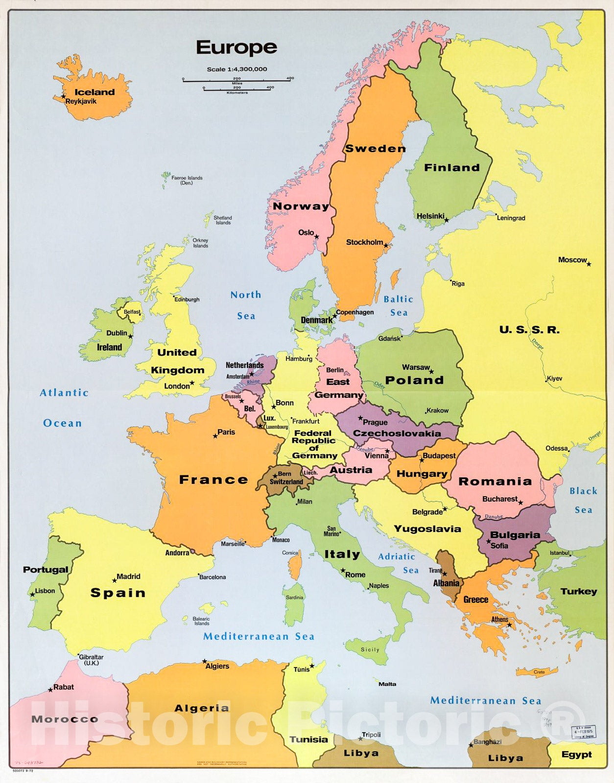 Historic 1972 Map - Europe. 9-72.