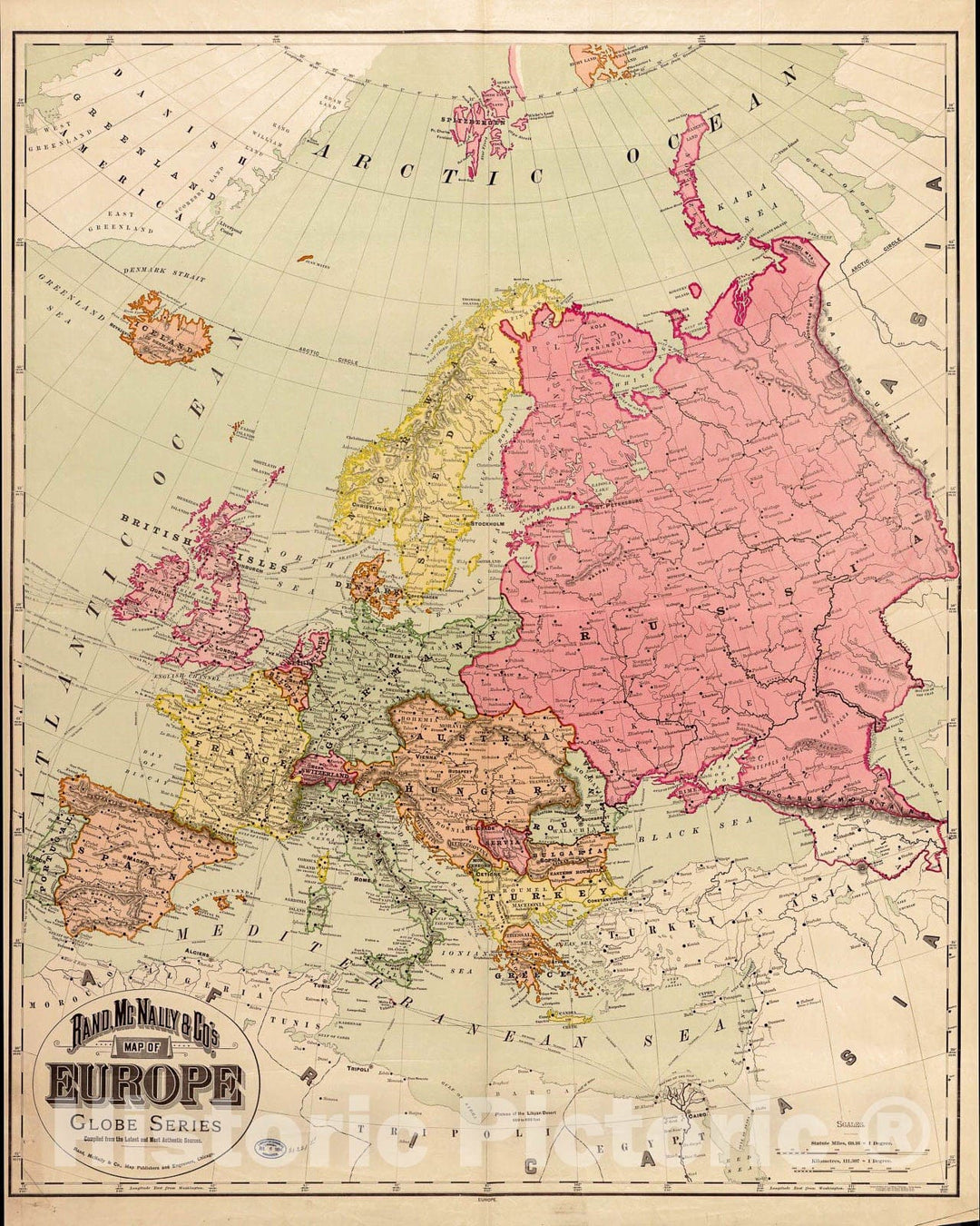 Historic 1894 Map - Rand, McNally & Co.'s map of Europe : compiled from The Latest and Most Authentic Sources.