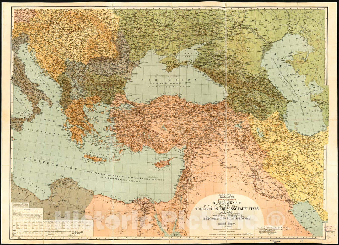 Historic 1916 Map - Generalkarte des Turkischen Kriegsschauplatzes : auf Grund der Carte Generale des Provinces Europeennes et Asiatiques de L'Empire Ottoman