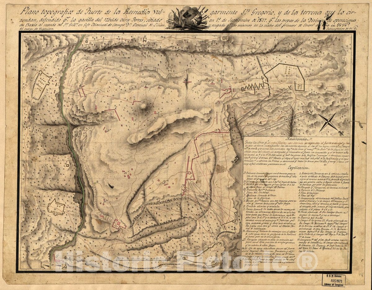 Historic 1818 Map - Plano topografico de Fuerte de Los Remedios vulgarmente Sn. Gregorio y de Los terrenos que lo circundan