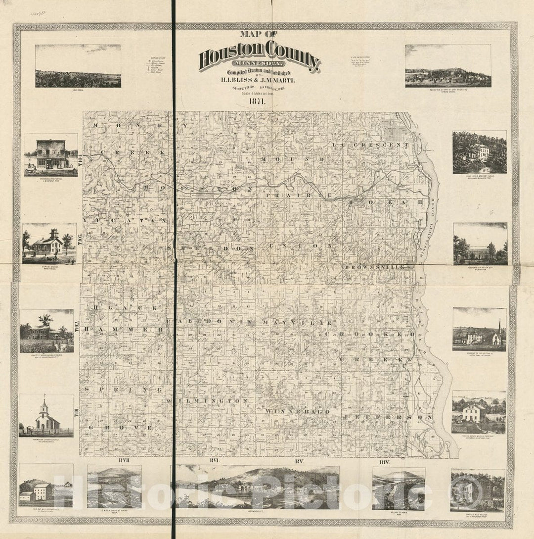 Historic 1871 Map - Map of Houston County, Minnesota