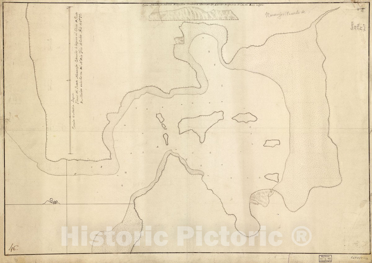 Historic 1792 Map - Plano del Puerto Naranjos cituado 4 leguas al oeste de Punta de Mulas en la Costa del N. de la ysla de Cuba