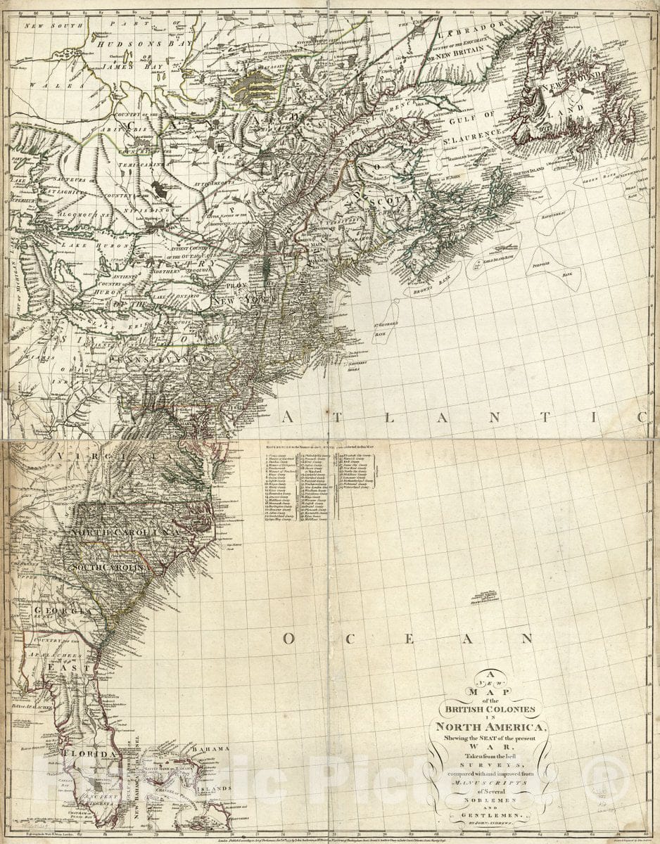 Historic 1777 Map - A New map of The British Colonies in North America, shewing The seat of The Present war, Taken from The Best surveys 2