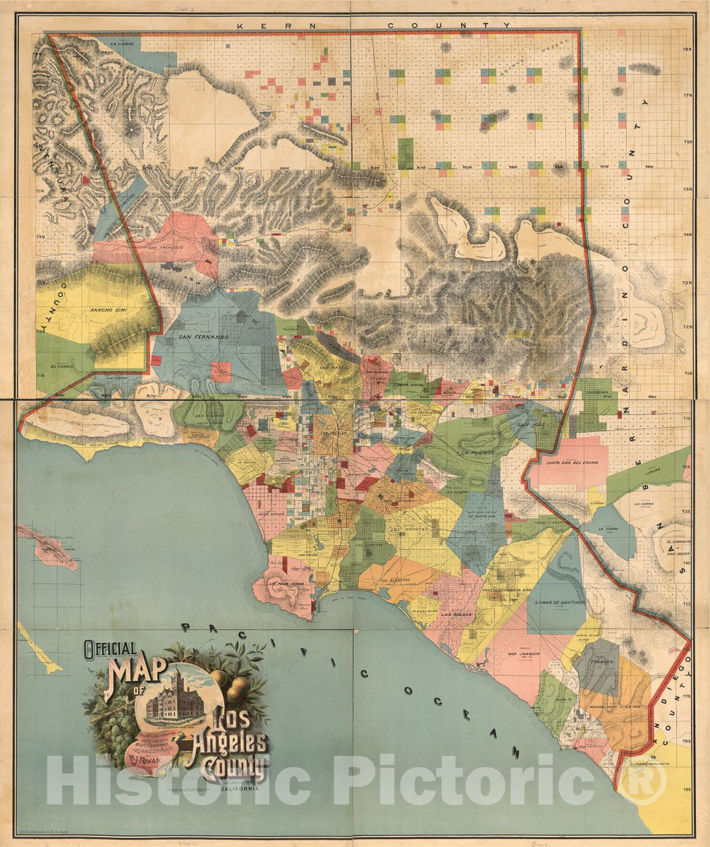 Historic 1888 Map - Official map of Los Angeles County, California : compiled Under Instructions and by The Order of The Board of Supervisors of Los Angeles County