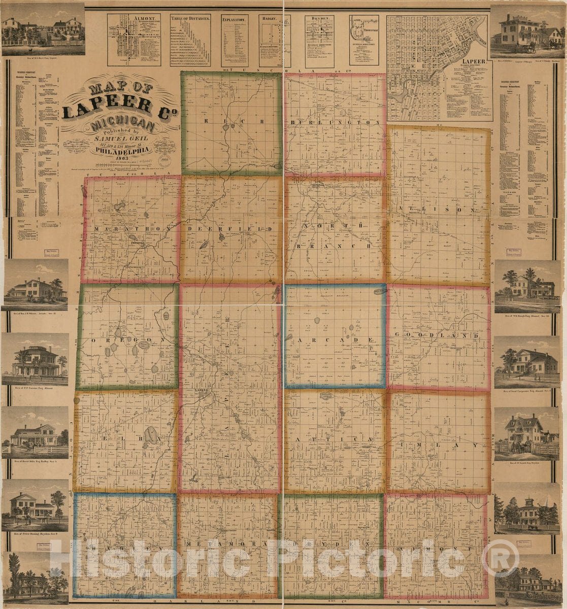 Historic 1863 Map - Map of Lapeer Co, Michigan