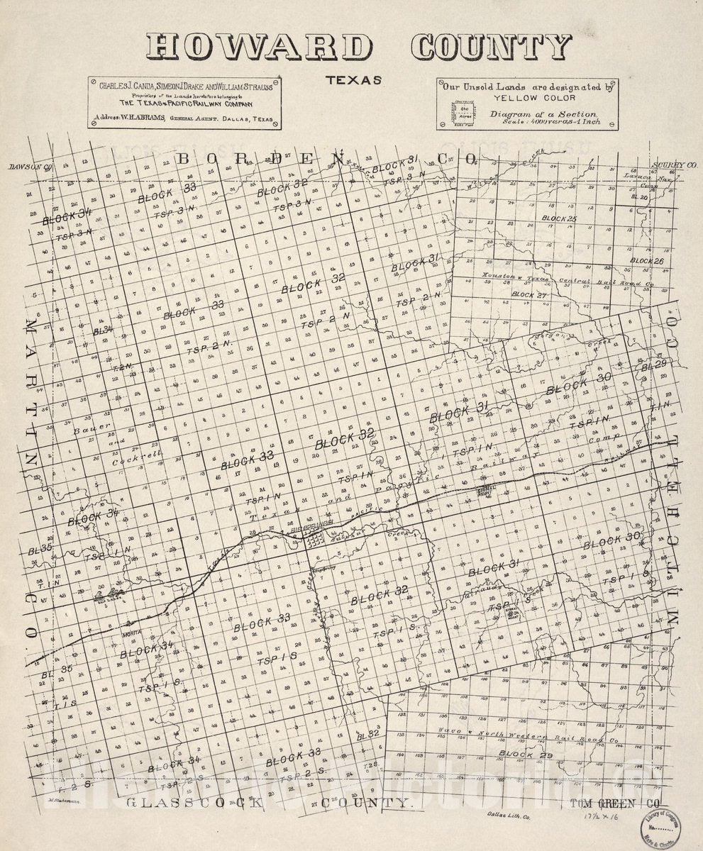 Historic 1890 Map - Howard County, Texas