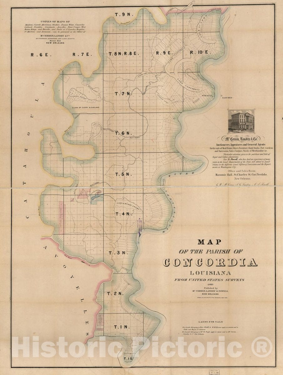 Historic 1860 Map - Map of The Parish of Concordia, Louisiana : from United States surveys.