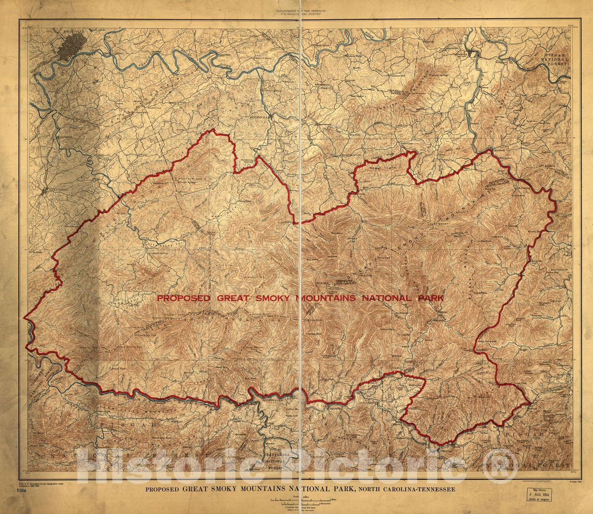 Historic 1926 Map - Proposed Great Smoky Mountains National Park, North Carolina-Tennessee.