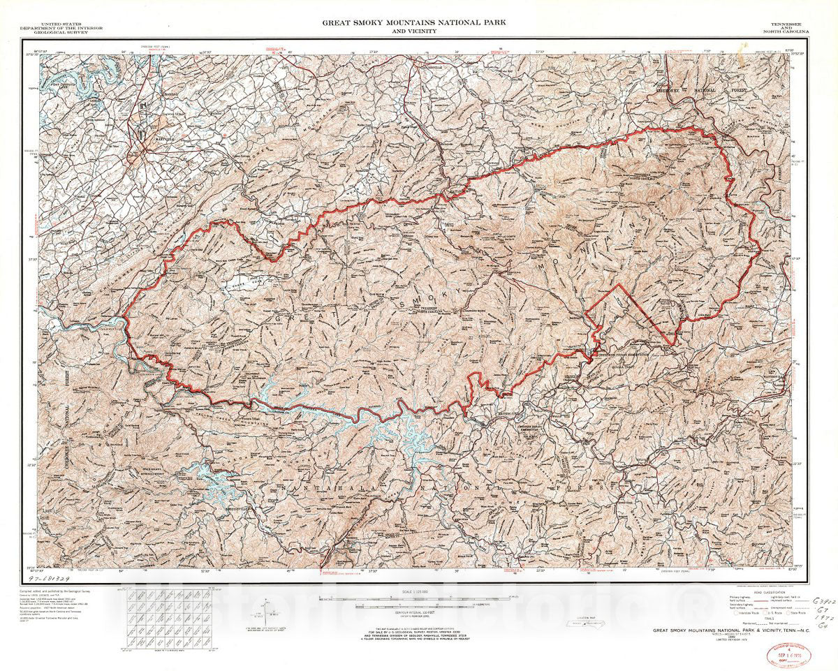 Historic 1972 Map - Great Smoky Mountains National Park and Vicinity