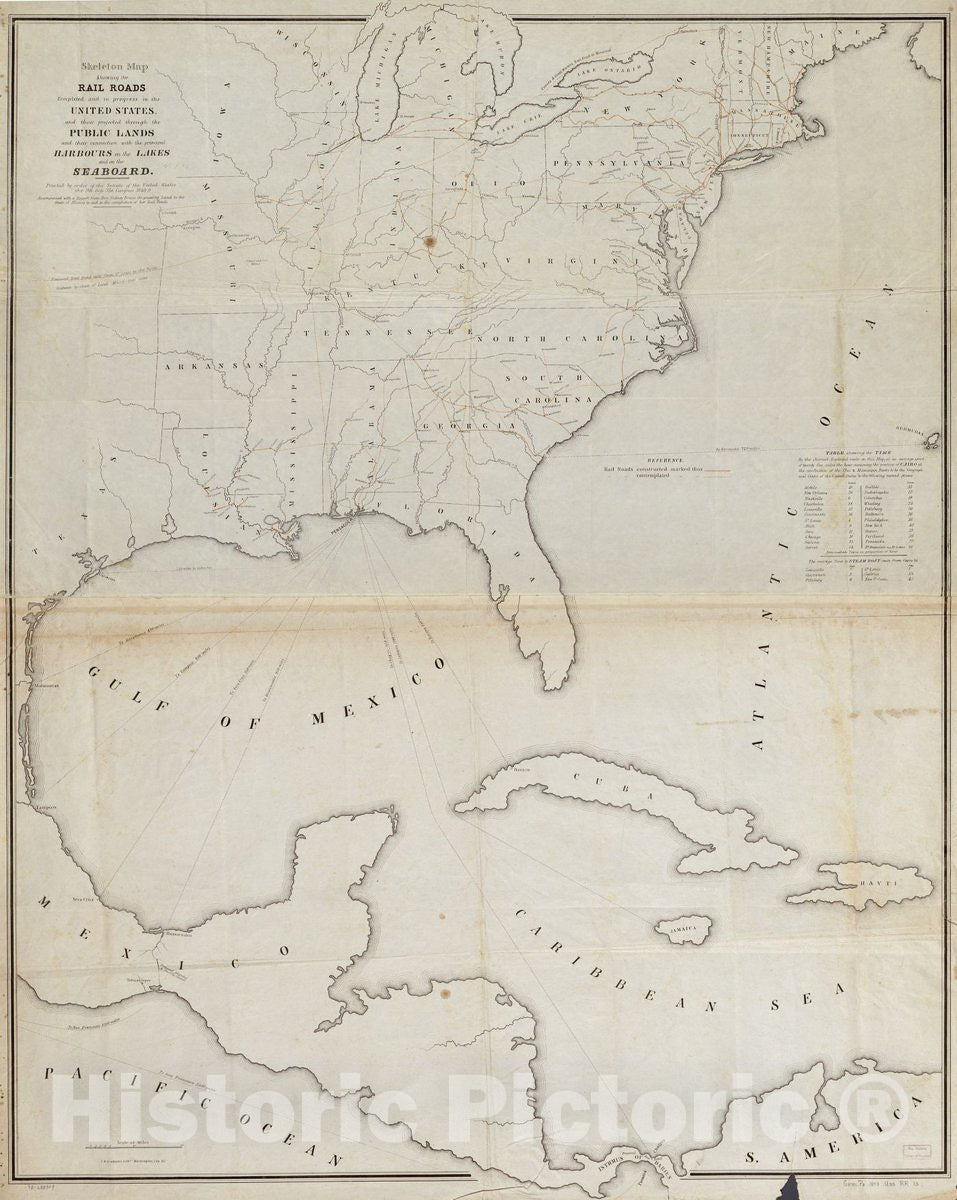 Historic 1848 Map - Skeleton Map Showing The Rail Roads Completed And In Progress In - United States - North Americamaps Of North America. - Vintage Wall Art