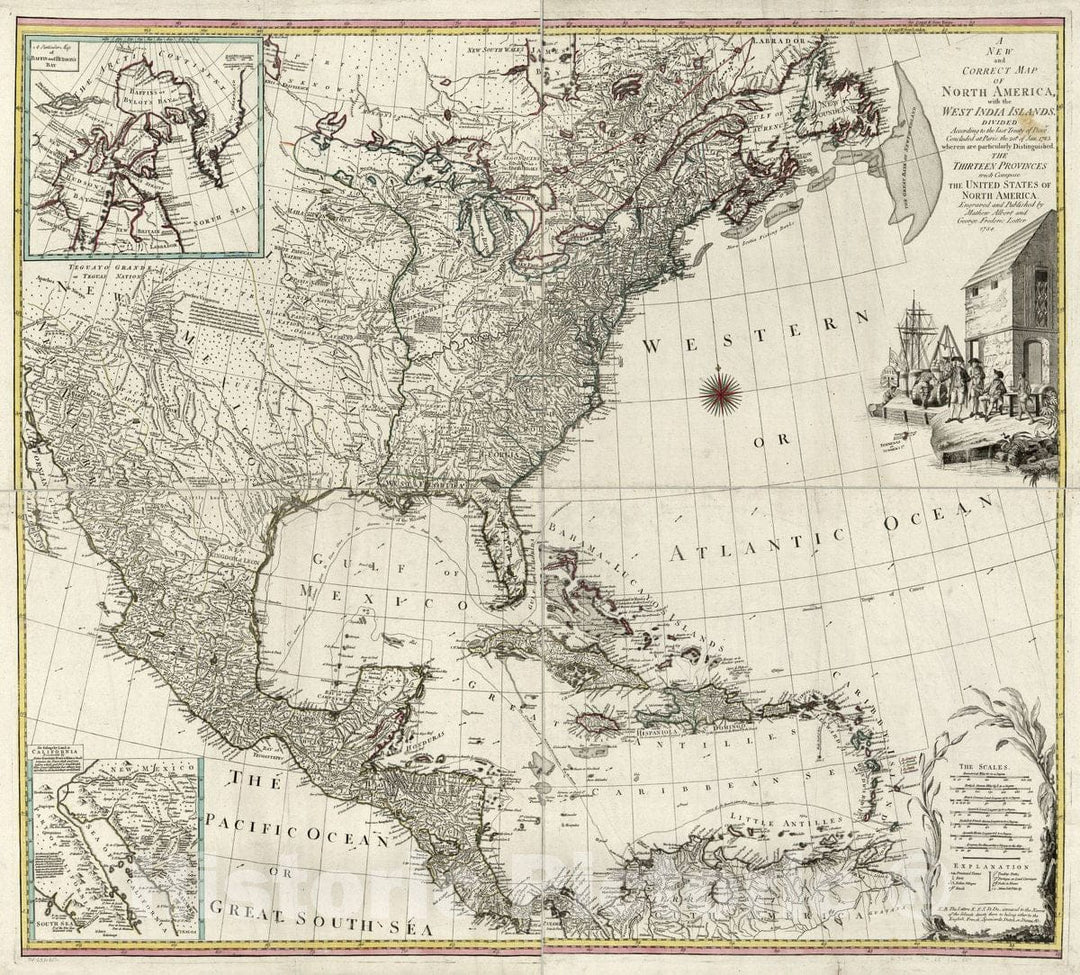 Historic 1784 Map - A New And Correct Map Of North America With The West India Islan - Vintage Wall Art