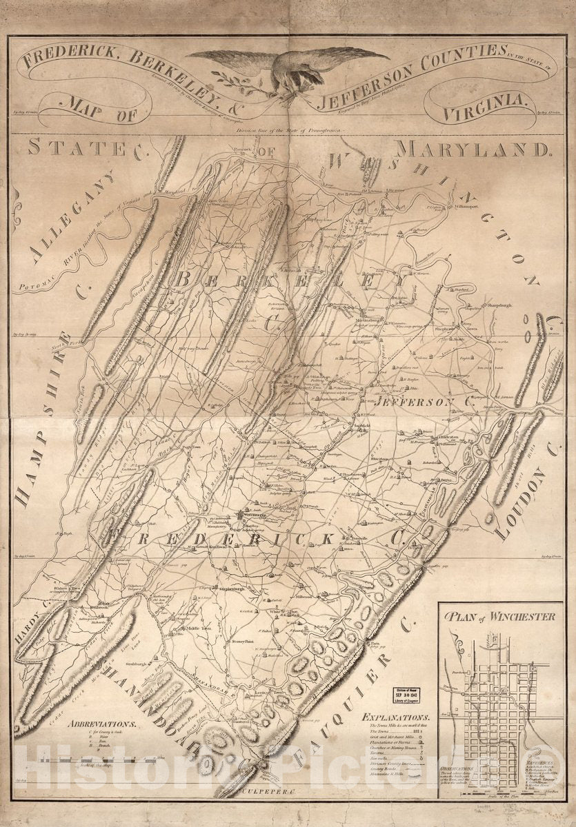 Historic 1809 Map - Map of Frederick, Berkeley, Jefferson Counties in The State of Virginia